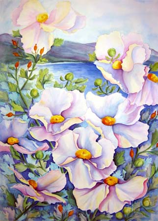 Ocean View through Matilija Poppies